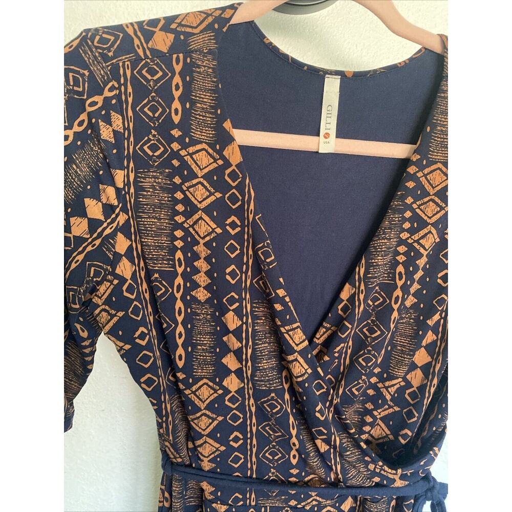 GILLI Womens Navy Blue & Orange Faux Wrap V-Neck Career Dress Sz Large - Picture 2 of 6